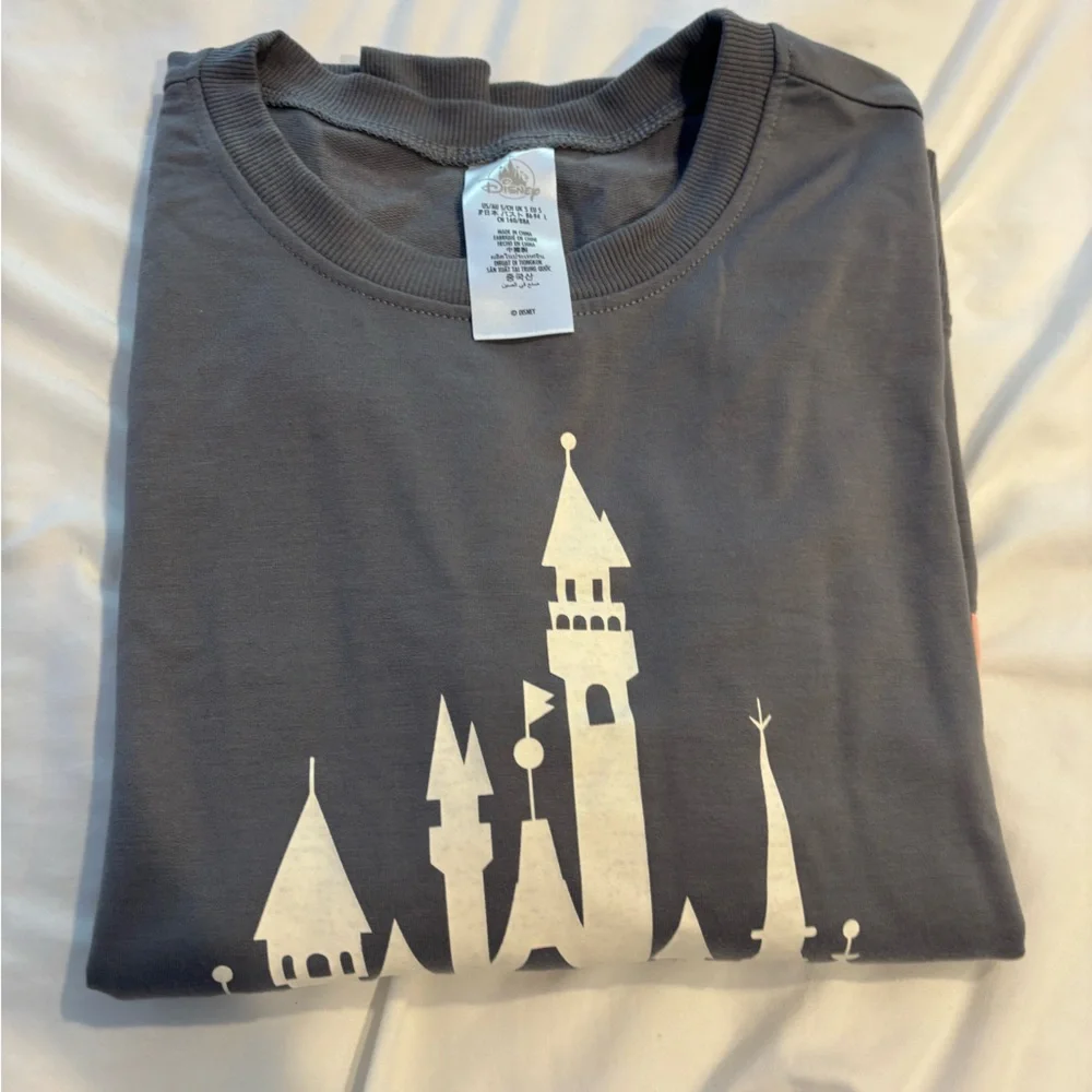 Disney Gray Magic Kingdom Castle Graphic Lightweight Crewneck Sweatshirt - Picture 10 of 12